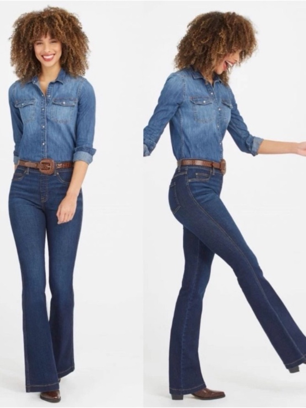 Spanx Flare Jeans Midnight Shade Dark Wash Pull On High Rise 20327R Womens Large